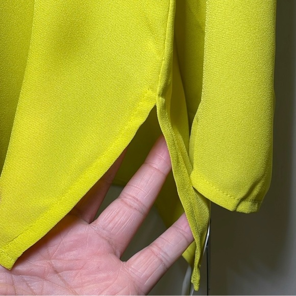 DKNY Yellow/Green Ruched Long Sleeve Blouse sz L - Picture 4 of 7